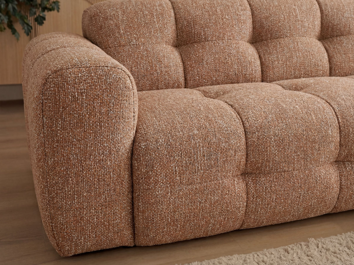 Bobochic Laura Ecksofa mit großem Pouf Melange-Stoff Orange Ecke rechts