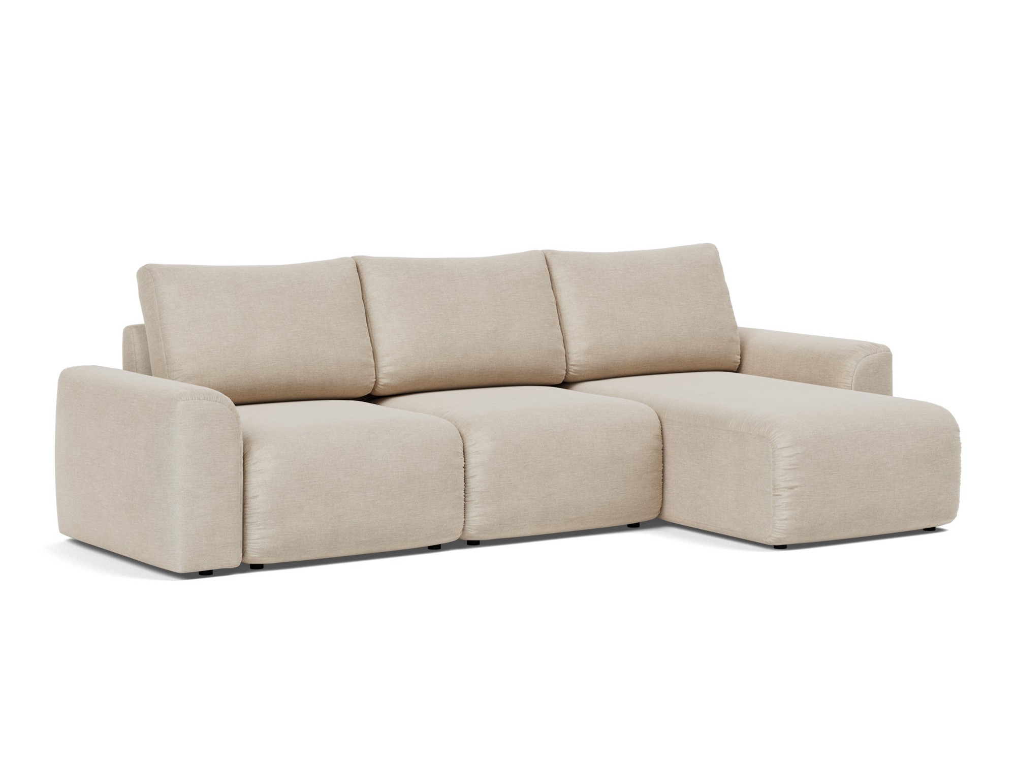 Schlafsofa Norum mit Chaiselongue und Chunky-Armlehnen Flachgewebe Phobos 586-Latte