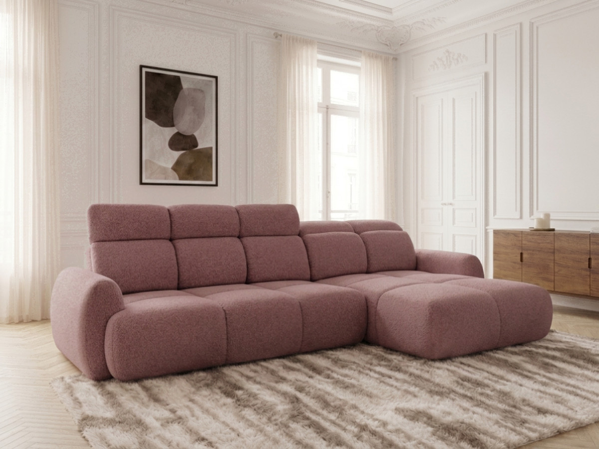 Bobochic Ruby Ecksofa mit Schlaffunktion und Bettkasten Chenille Rot Ecke rechts