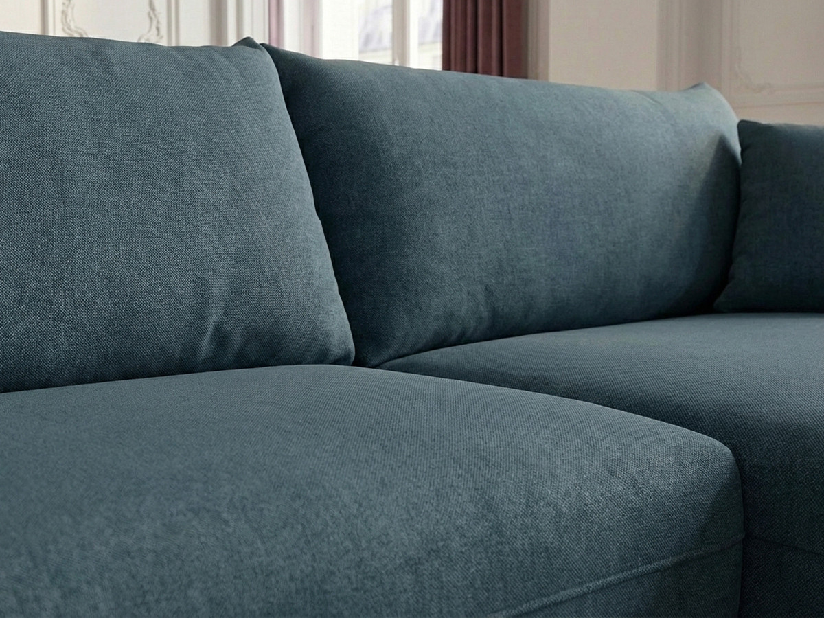 Bobochic Luigi Ecksofa mit Pouf Strukturstoff Blau Ecke rechts
