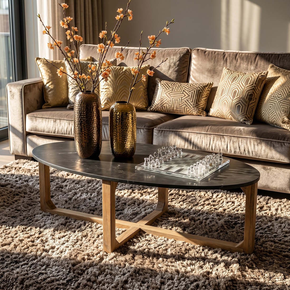 Raw Materials Ovaler Couchtisch aus Marmor Schwarz