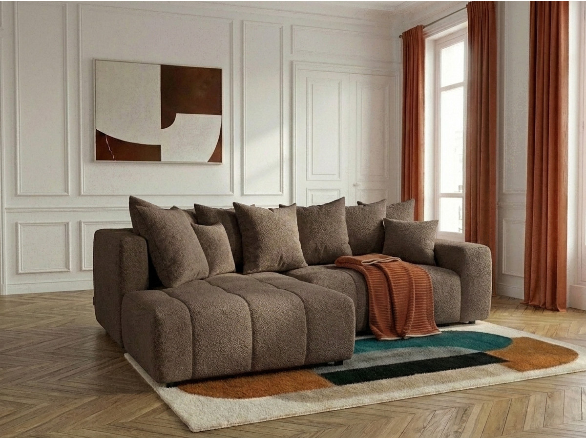 Bobochic Roxelane Ecksofa mit Schlaffunktion und Bettkasten Bouclé-Stoff Braun Ecke links