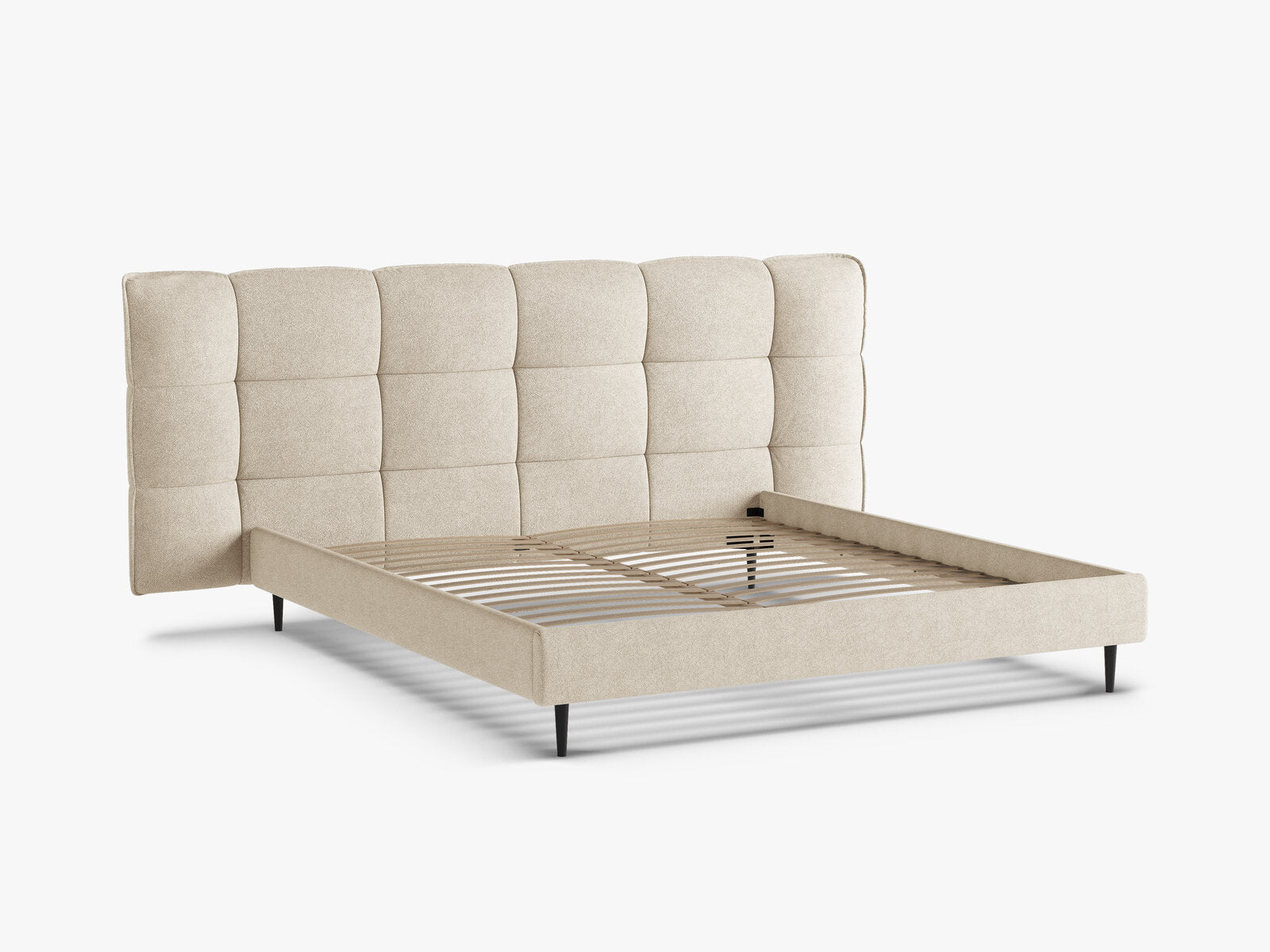 Micadoni Stauraumbett mit Kopfteil Eric with legs Boucle Sicuro Helles Beige 140x200