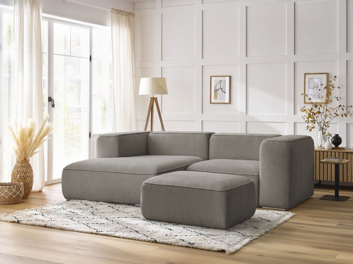 Bobochic Zephyr Ecksofa mit Pouf 260 × 165 cm Strukturstoff Taupe Ecke links