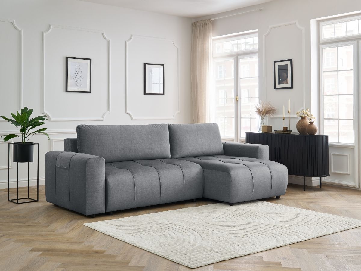 Bobochic Arsene Ecksofa mit Schlaffunktion und Bettkasten 288 × 148 cm Samt Dunkelgrau
