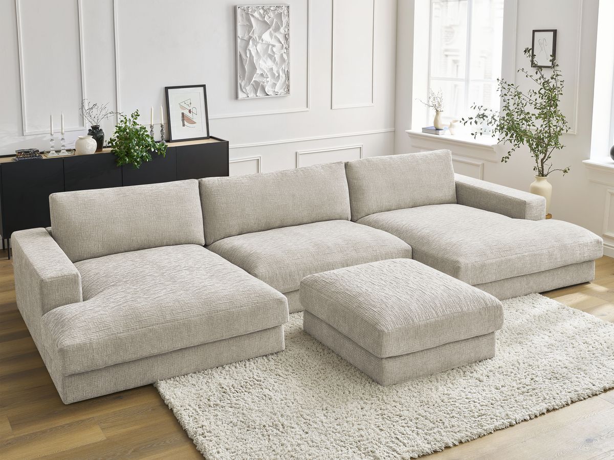Bobochic Leonard Wohnlandschaft mit Pouf 404 × 159 cm Strukturstoff Beige