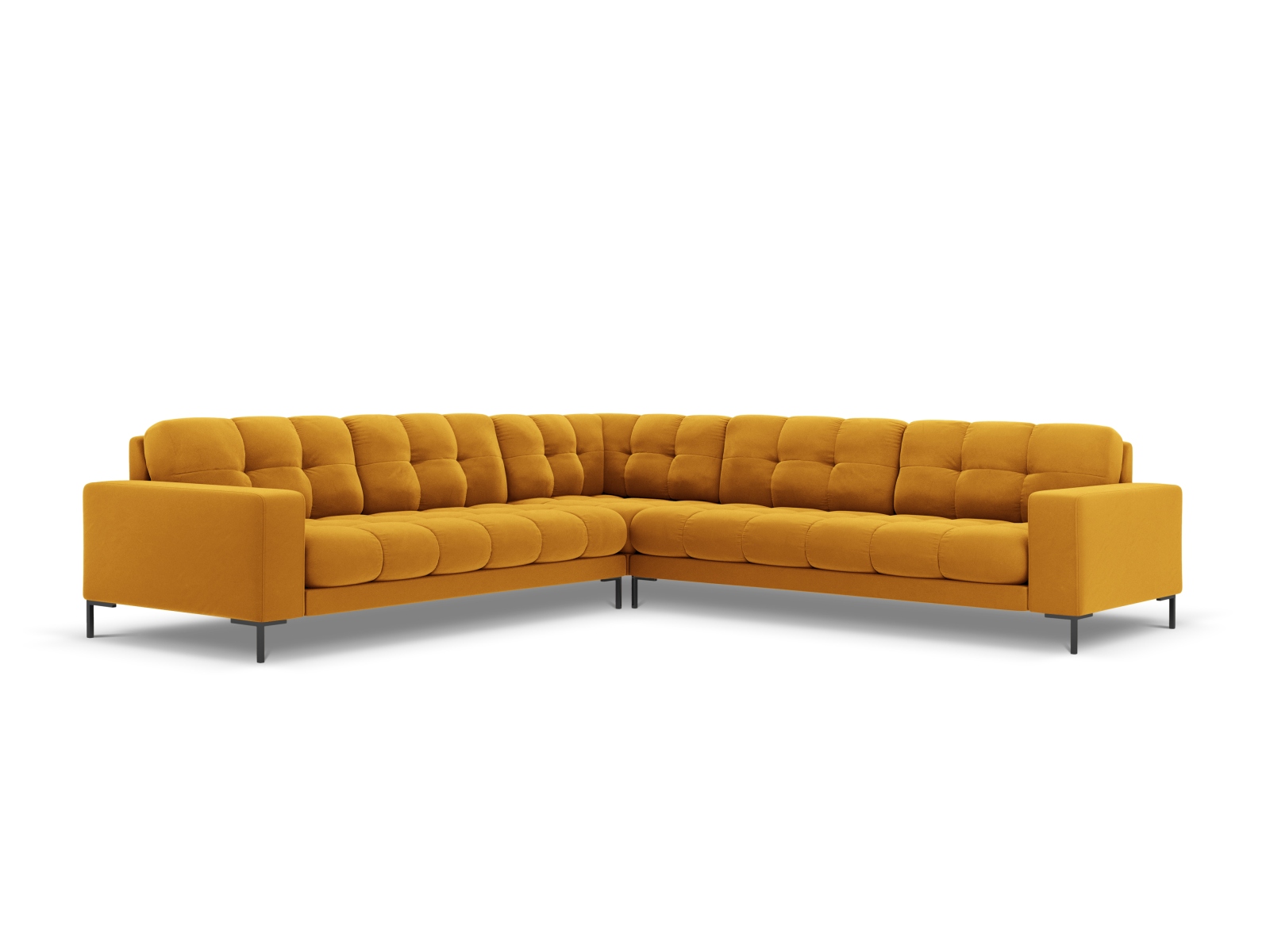 Cosmopolitan Design Symmetrisches Ecksofa Bali 6-Sitzer Samt Bluvel Gelb Beine Schwarzes Metall