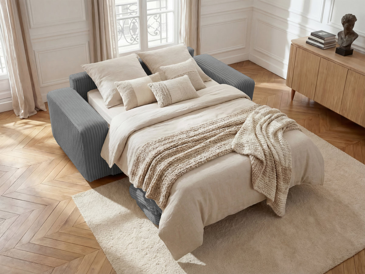 Bobochic Ibiza Schlafsofa 3-Sitzer Cordsamt Dunkelgrau, Liegefläche 160 × 196 cm