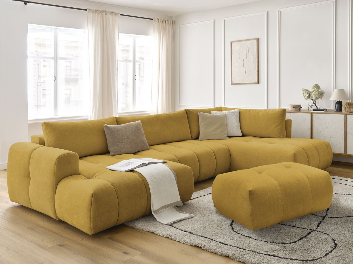 Bobochic Fuji Wohnlandschaft mit Pouf Stoff Gelb Ecke links