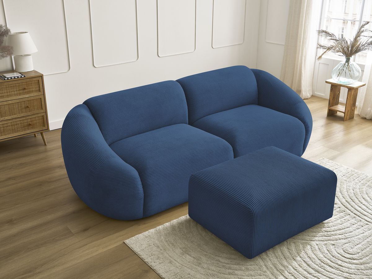 Bobochic Tina Sofa 4-Sitzer mit Pouf Cordsamt Dunkelblau