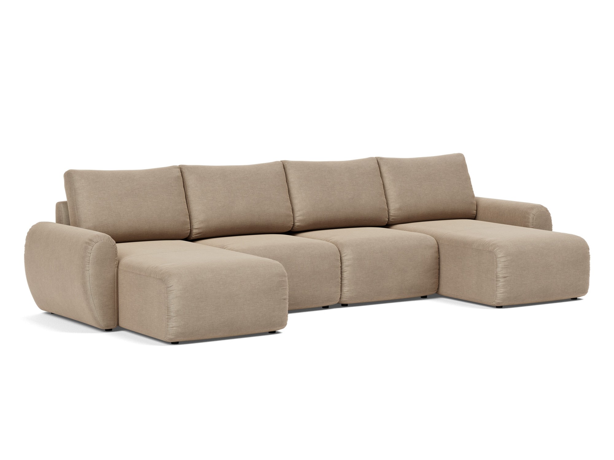Schlafsofa Norum U-Form mit Curve-Armlehnen Flachgewebe Phobos 587-Mocha