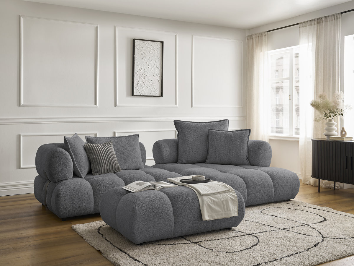 Bobochic Alya Ecksofa mit Pouf Bouclé-Stoff Dunkelgrau Ecke rechts