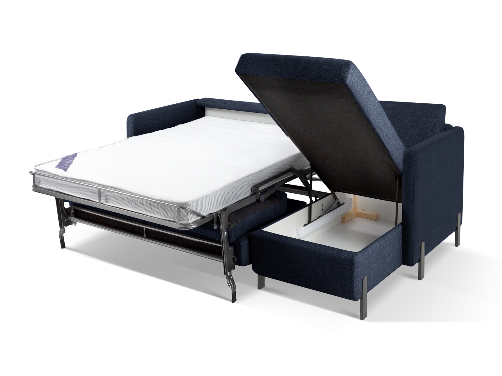 Micadoni Schlaf-Ecksofa Gloria 5-Sitzer Rechts Strukturierter Stoff Blau 205x160