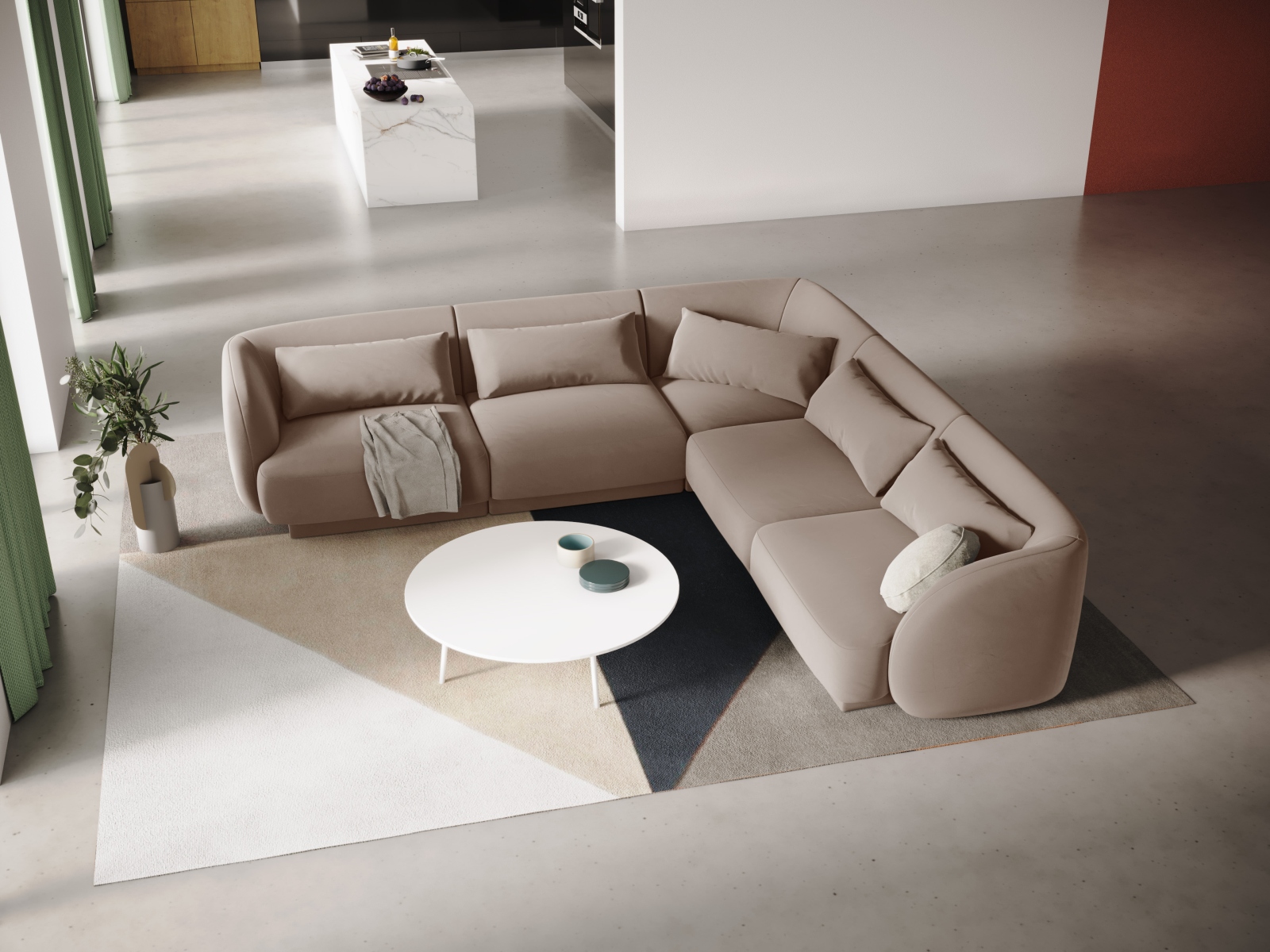 Cosmopolitan Design Wendbares Ecksofa Tulum 5-Sitzer Samt Bluvel Beige