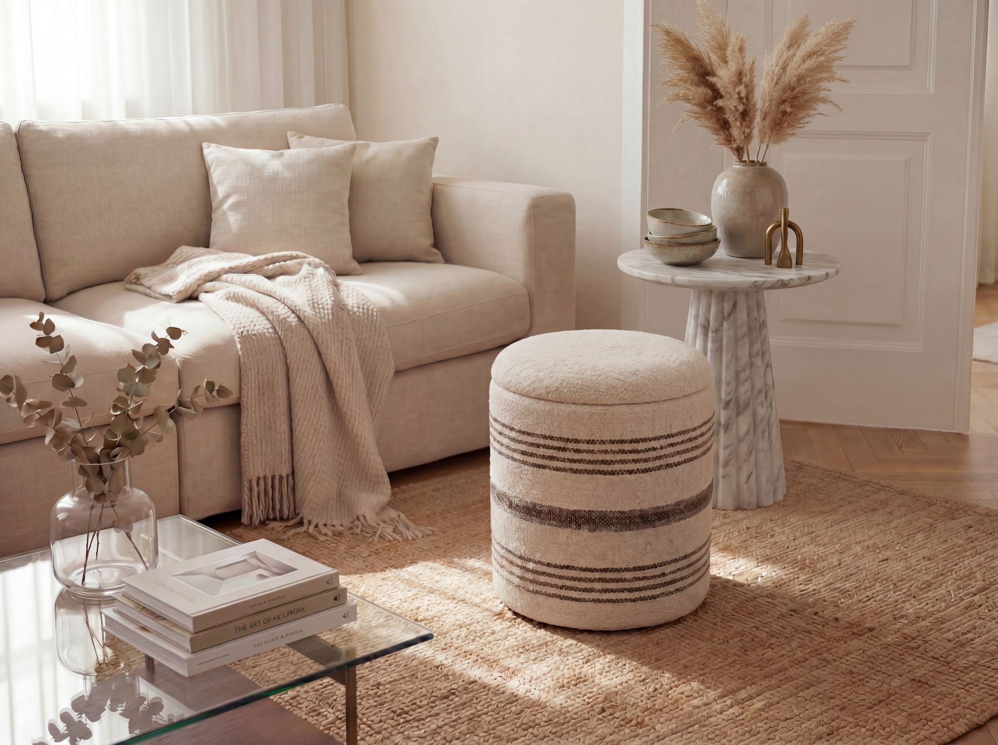 Sitzhocker Varhaug Stoff Beige Ø 40 cm