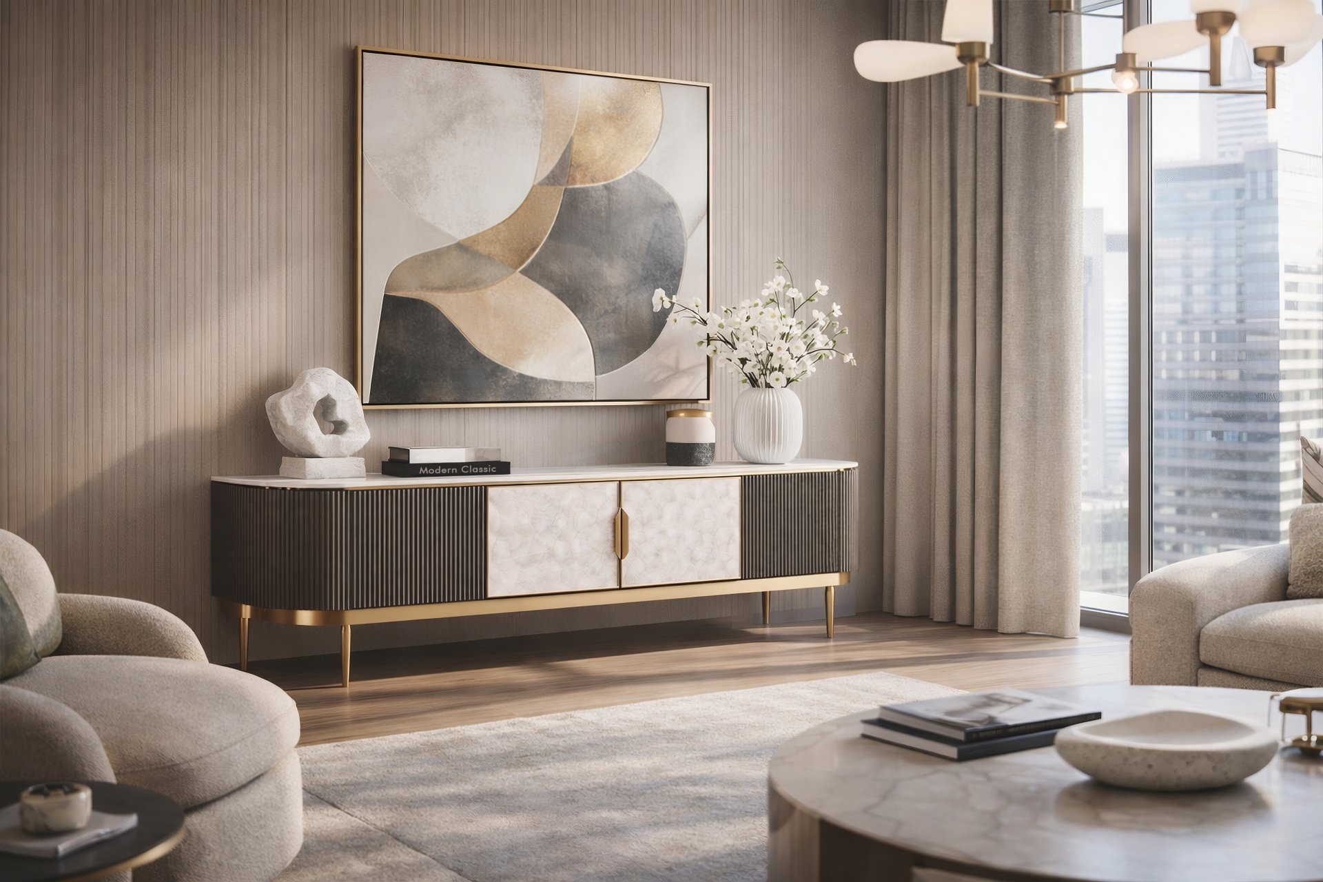 Livin Hill TV-Kommode Stilig 200 × 40 × 52 cm Dunkelgraphit, Platte Weiß