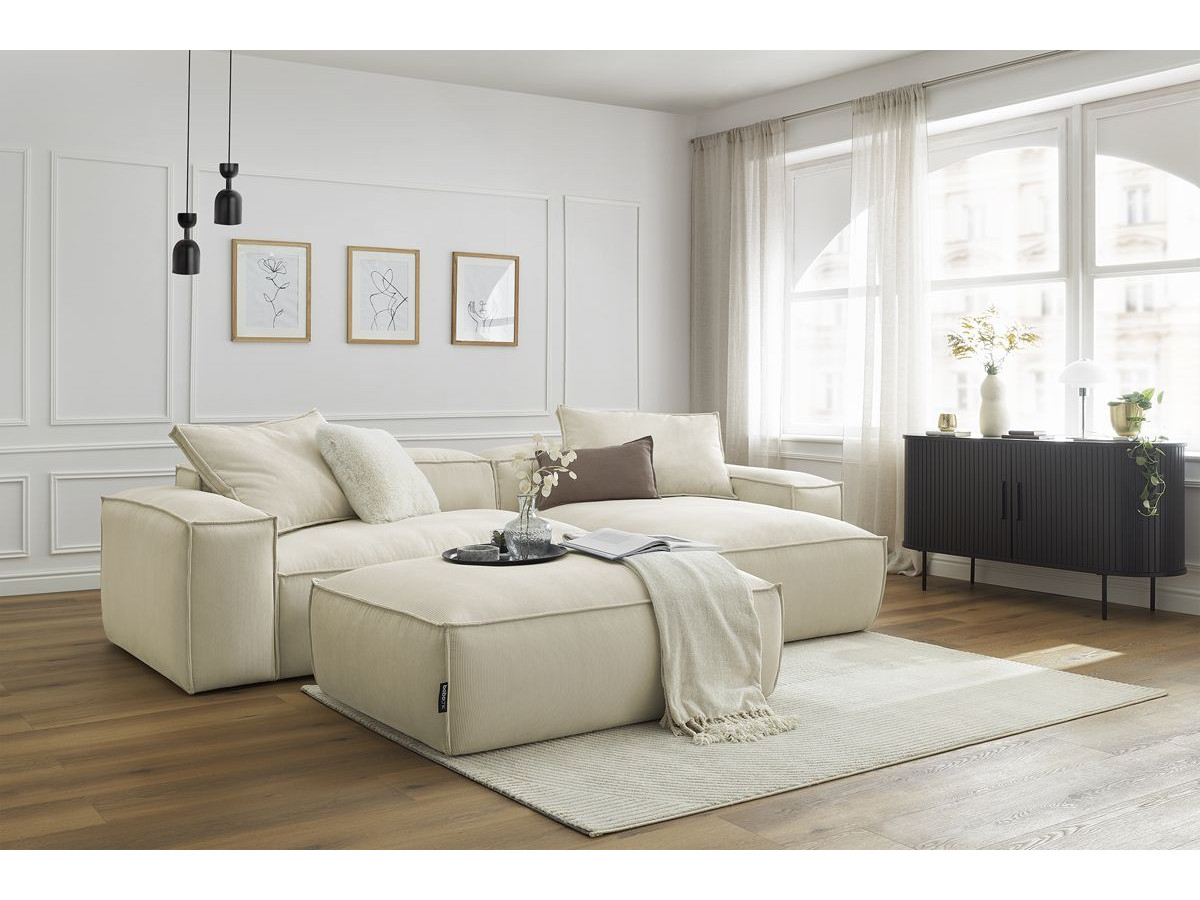Bobochic Boheme Ecksofa mit Pouf Cordsamt Beige