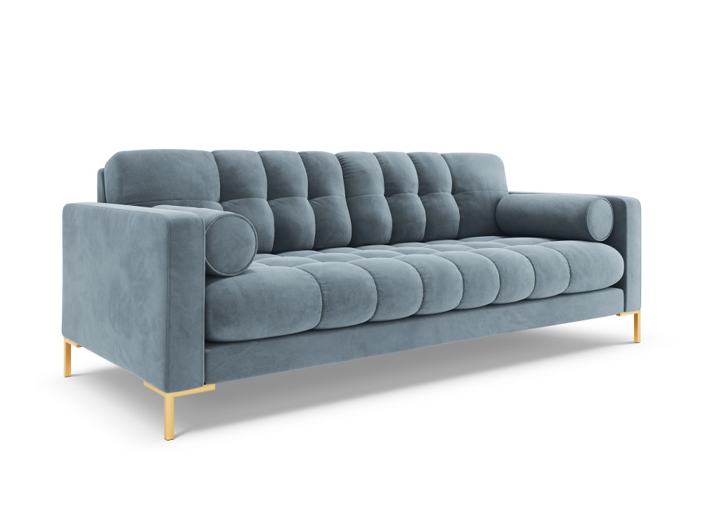 Cosmopolitan Design Sofa Bali 3-Sitzer Samt Bluvel Hellblau Beine Gold