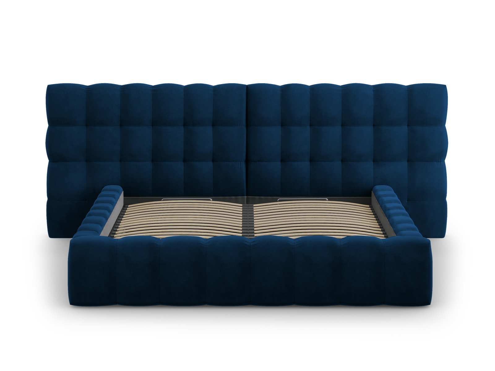 Cosmopolitan Design Stauraumbett mit doppeltem Kopfteil Bali 200x200 Samt Bluvel Königsblau