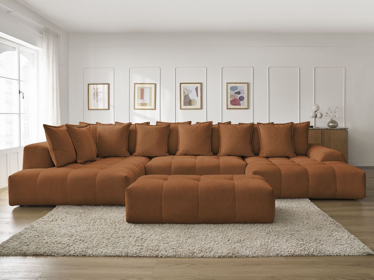Bobochic Everest Wohnlandschaft mit Pouf, 14 Kissen Melange-Stoff Orange Ecke rechts