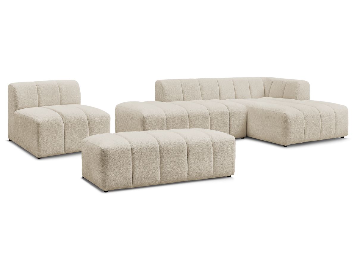 Bobochic Annecy Ecksofa mit Sofamodul und Pouf Bouclé-Stoff Beige Ecke rechts