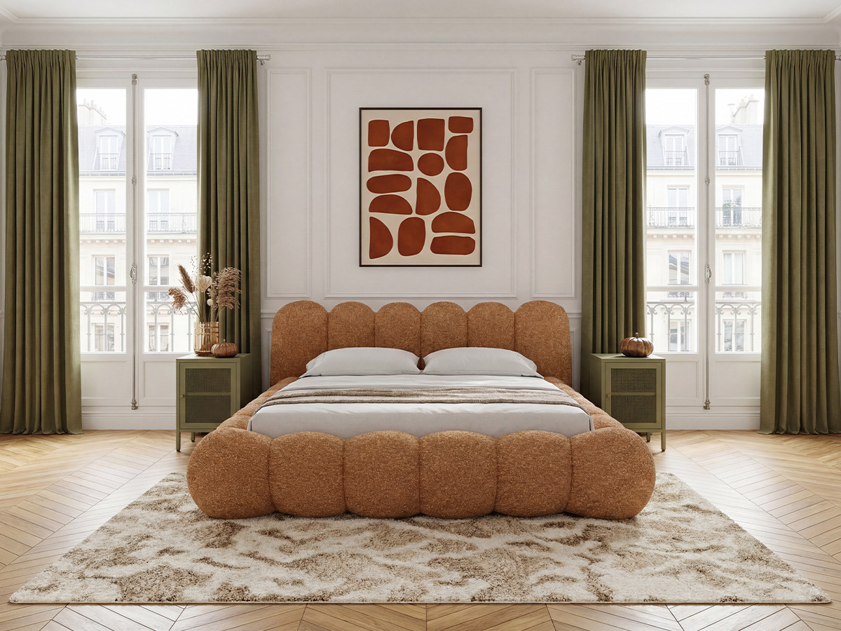 Bobochic Bobby Polsterbett Melange-Stoff Orange, Liegefläche 140 × 190 cm