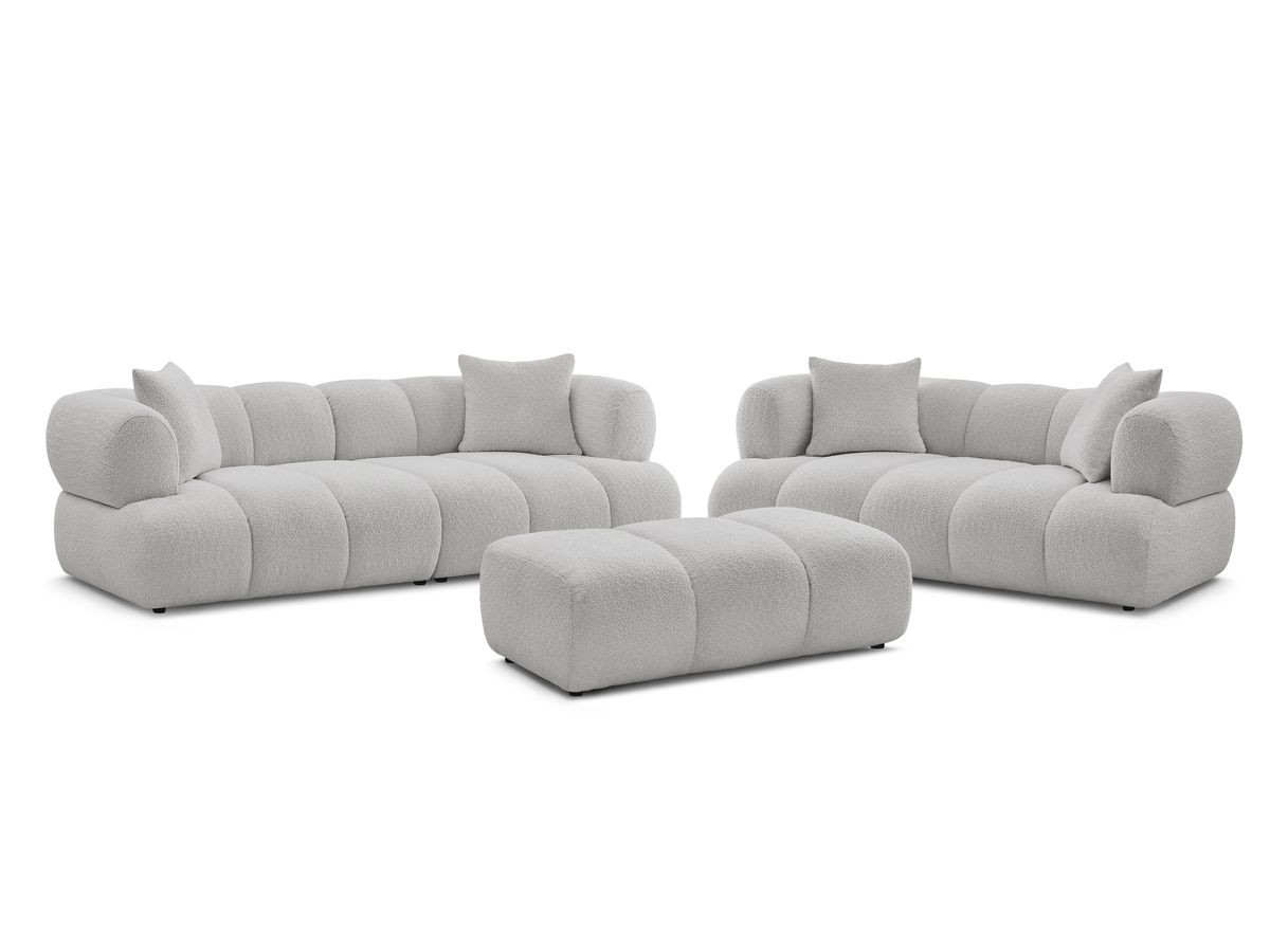 Bobochic Pamira Sofa 5-Sitzer mit Pouf Bouclé-Stoff Hellgrau