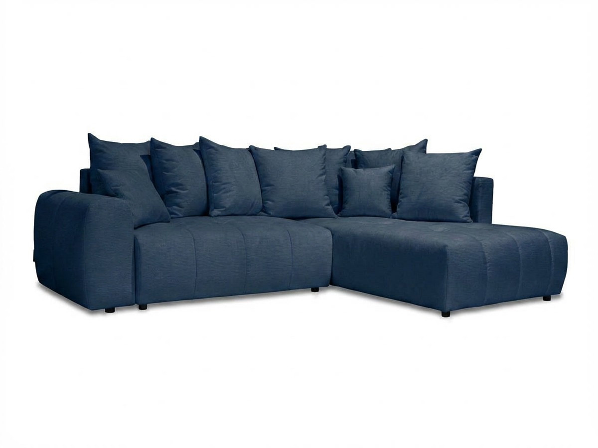 Bobochic Roxelane Ecksofa mit Schlaffunktion und Bettkasten Melange-Stoff Dunkelblau Ecke rechts