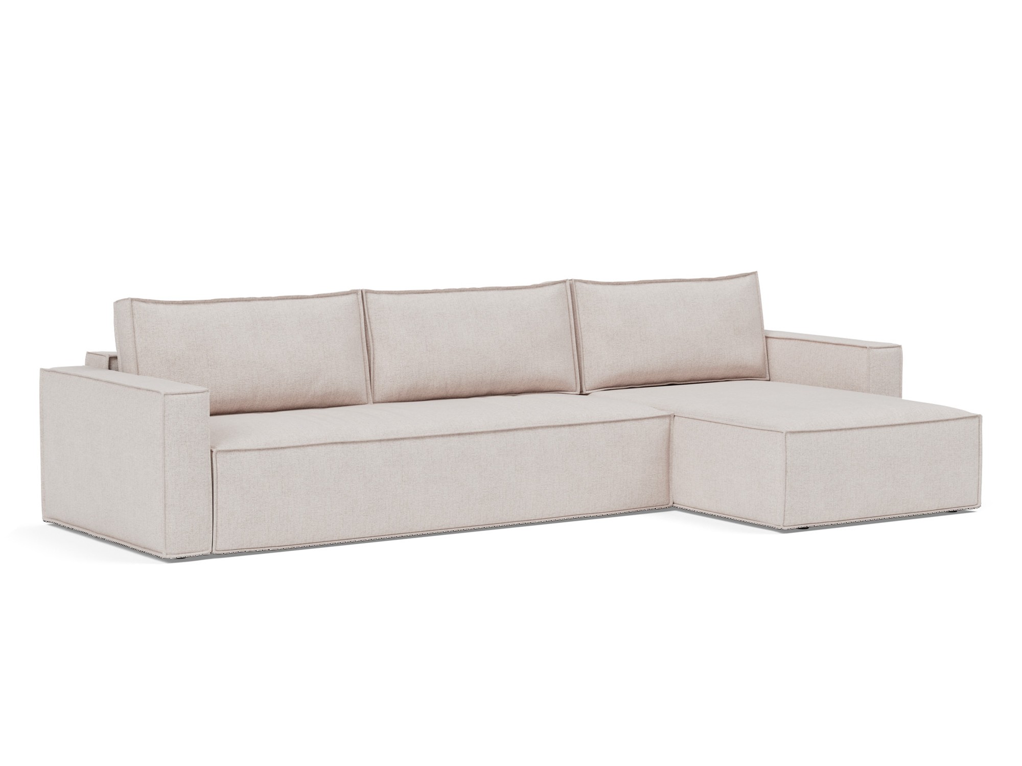 Schlafsofa Newilla mit Chaiselongue Strukturierter Stoff Weda 300-Weda-Sand