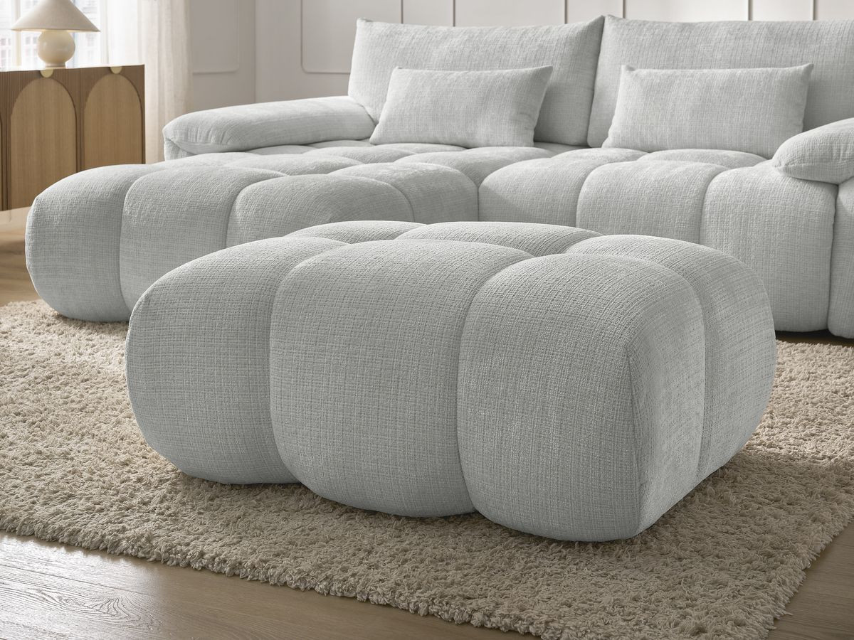 Bobochic Ivane Ecksofa mit Pouf Strukturstoff Hellgrau Ecke links