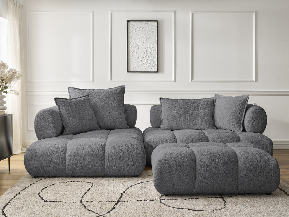 Bobochic Alya Ecksofa mit Pouf Bouclé-Stoff Dunkelgrau Ecke links