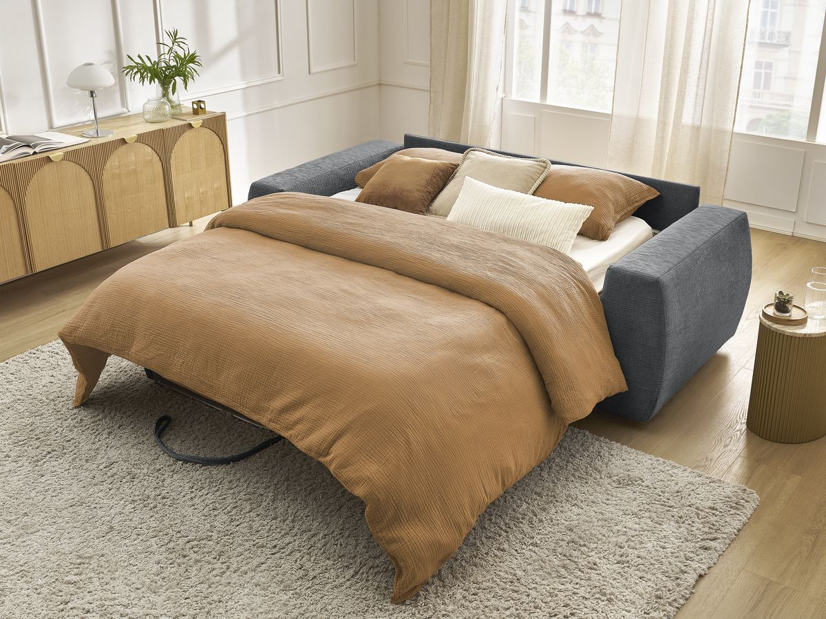 Bobochic Hugo Schlafsofa 3-Sitzer Strukturstoff Dunkelgrau, Liegefläche 160 × 190 cm
