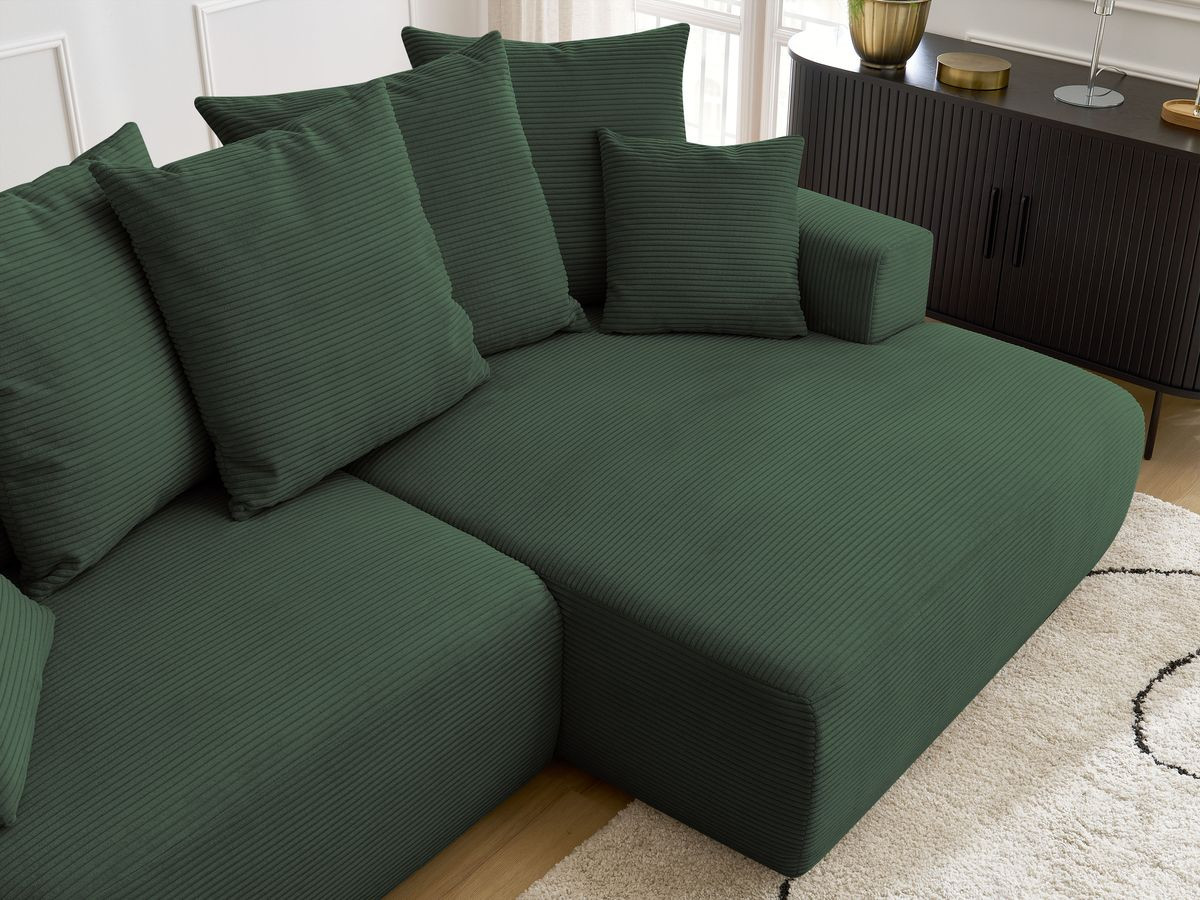 Bobochic Atilla Ecksofa mit Schlaffunktion und Bettkasten Cordsamt Dunkelgrün Ecke rechts
