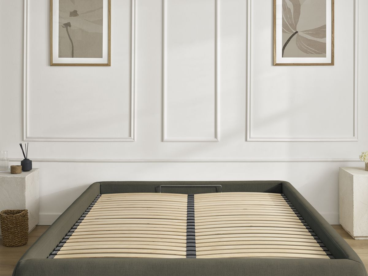Bobochic Inera Bettgestell mit Bettkasten, ohne Kopfteil Stoff Grün, Liegefläche 180 × 200 cm