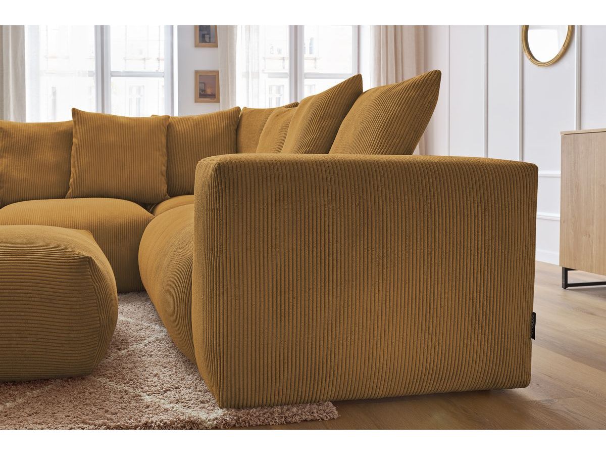 Bobochic Voltaire Ecksofa mit Pouf 268 × 214 cm Cordsamt Gelb Ecke links
