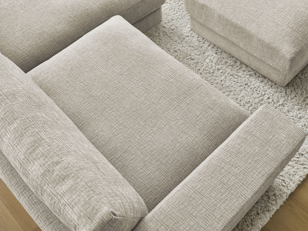 Bobochic Leonard Ecksofa mit Pouf 274 × 159 cm Strukturstoff Beige Ecke rechts