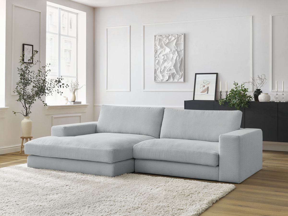 Bobochic Leonard Ecksofa 274 × 159 cm Cordsamt Hellgrau Ecke links