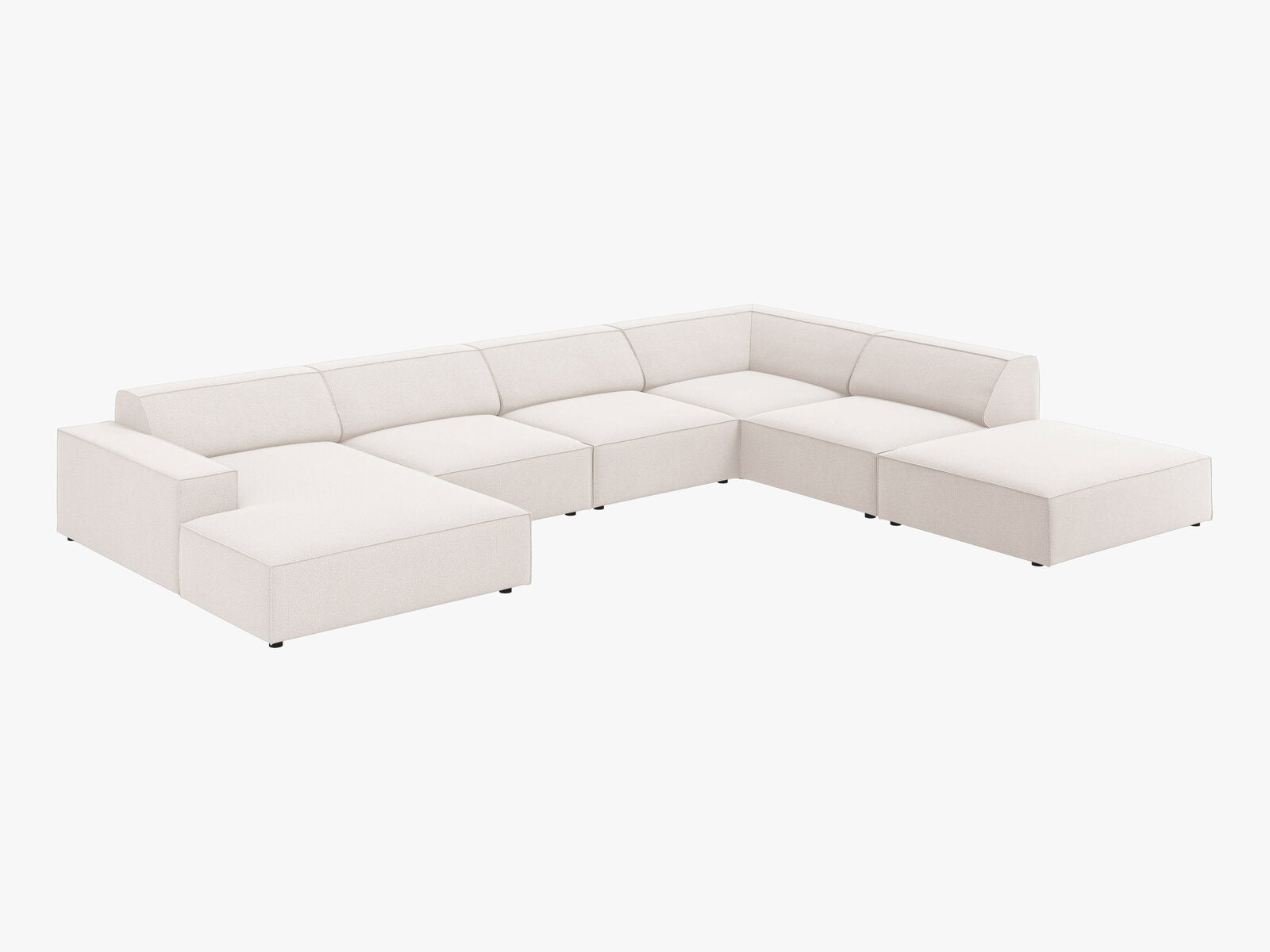 Micadoni Panorama-Ecksofa Jodie 7-Sitzer Rechts Strukturierter Stoff Megan Helles Beige