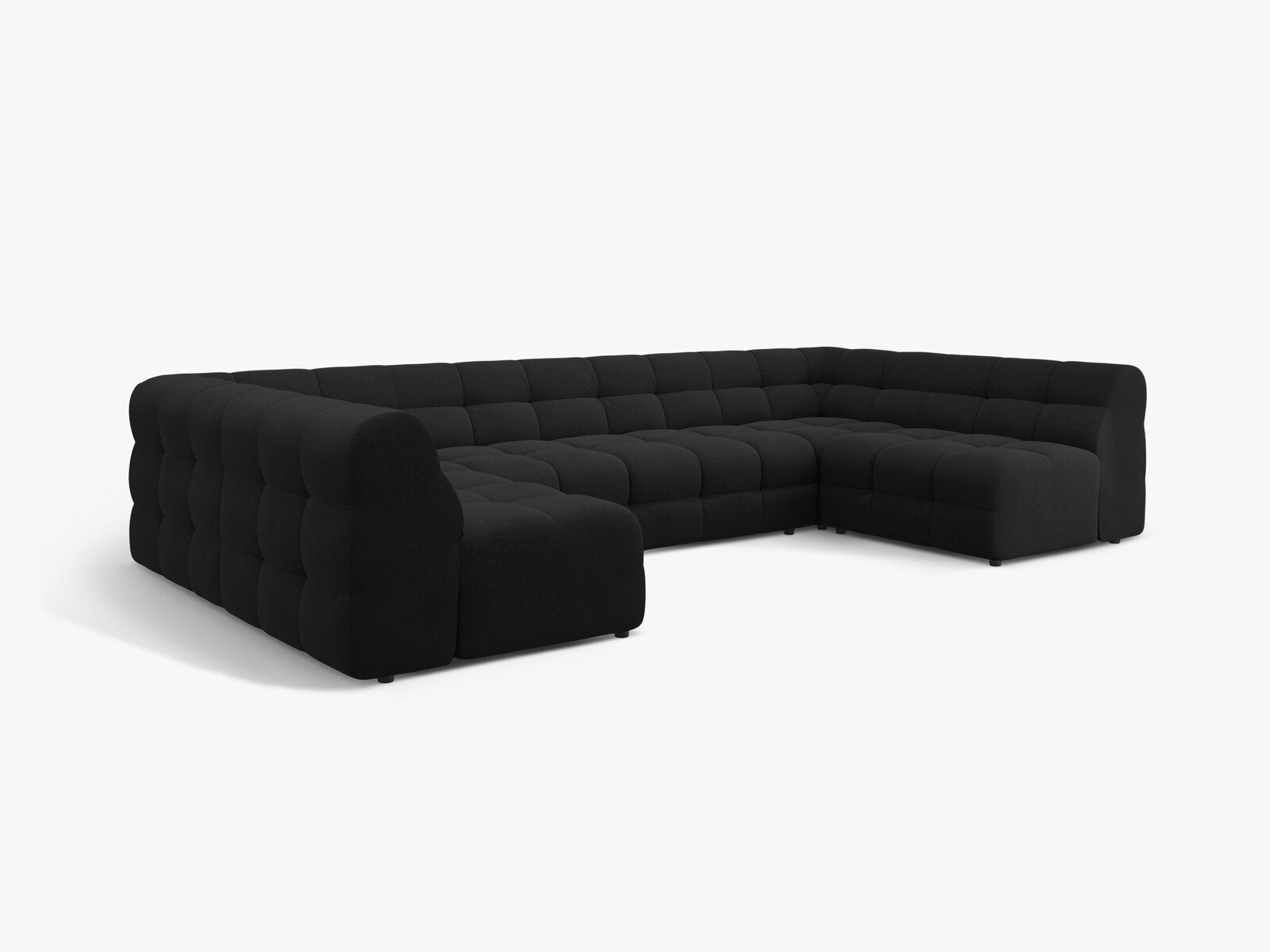 Micadoni Panorama-Sofa Kendal 7-Sitzer Strukturierter Stoff Schwarz