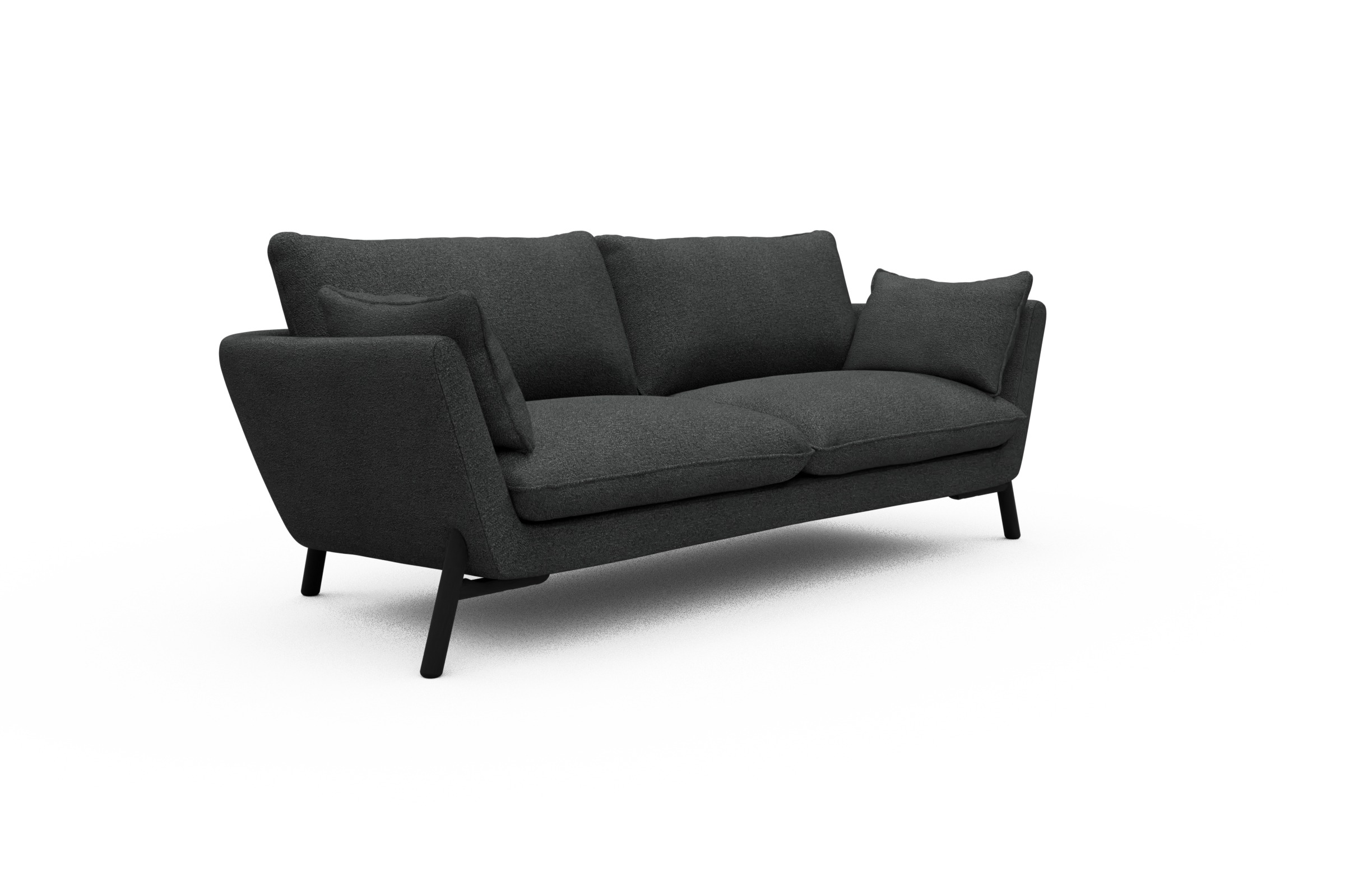 Sofa Emil 3-Sitzer Beinfarbe Eiche Schwarz Boucle-Charcoal