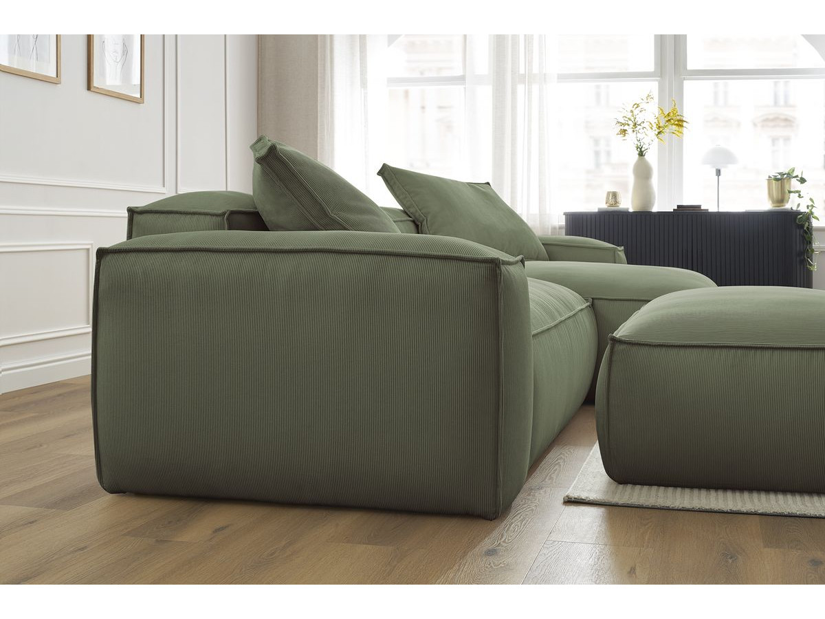 Bobochic Boheme Ecksofa mit Pouf Cordsamt Grün