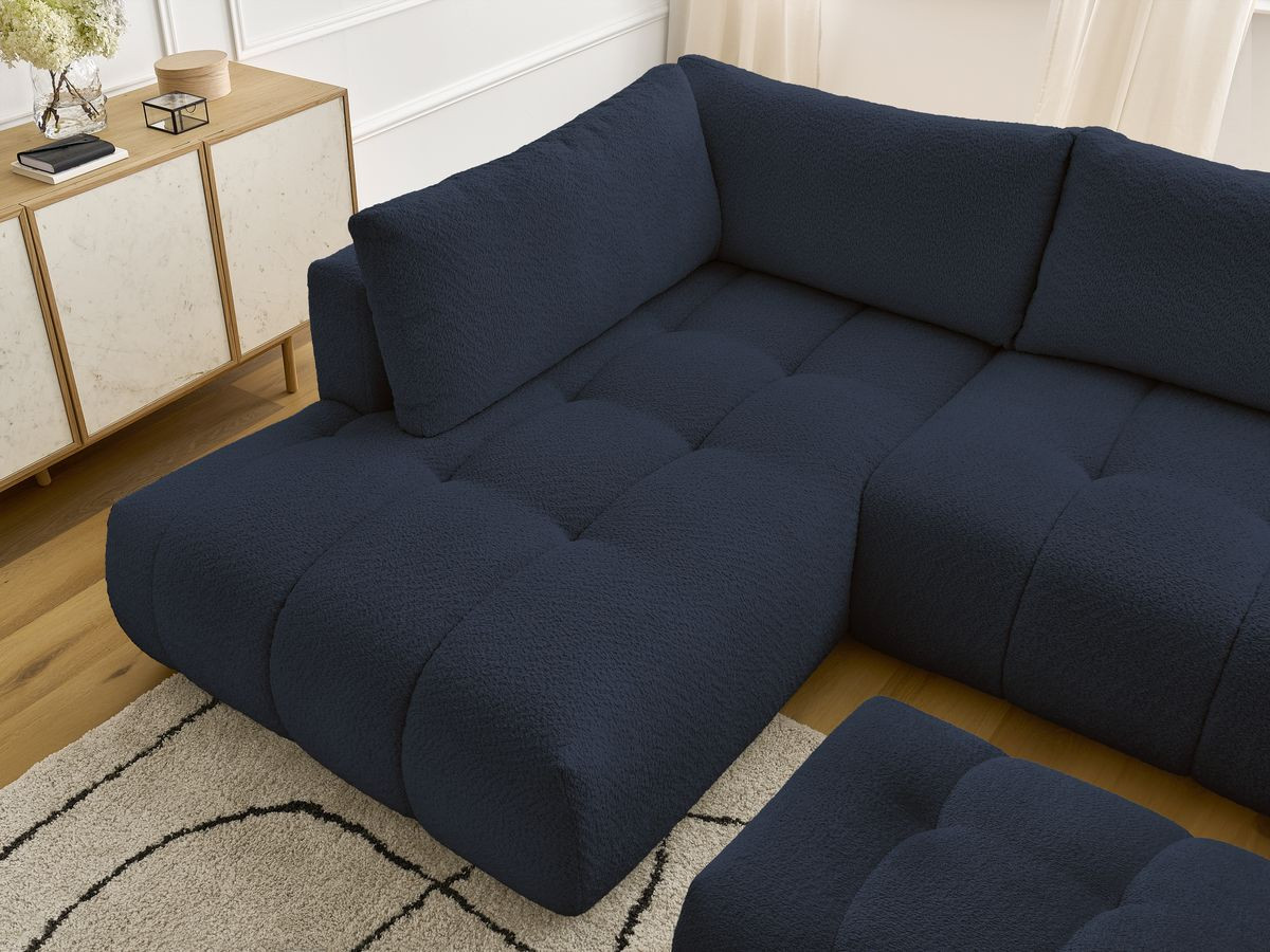 Bobochic Fuji Wohnlandschaft mit Pouf Bouclé-Stoff Dunkelblau Ecke rechts