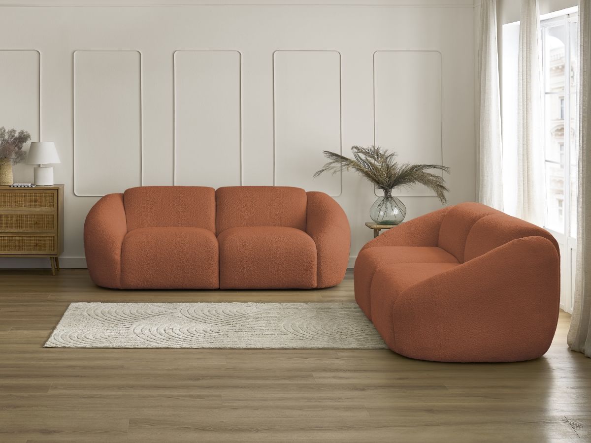 Bobochic Tina Sofa 5-Sitzer Bouclé-Stoff Orange