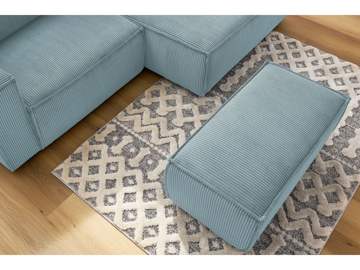Bobochic Nihad Ecksofa mit Pouf Cordsamt Hellblau Ecke rechts