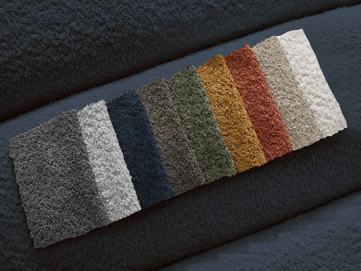 Bobochic Annecy Ecksofa mit Sofamodul und Pouf Bouclé-Stoff Dunkelblau Ecke rechts