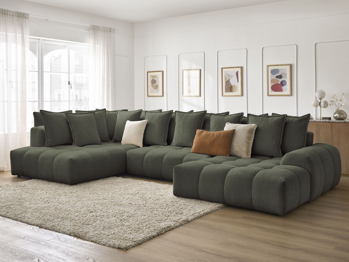 Bobochic Everest Wohnlandschaft, 14 Kissen Melange-Stoff Grün Ecke rechts