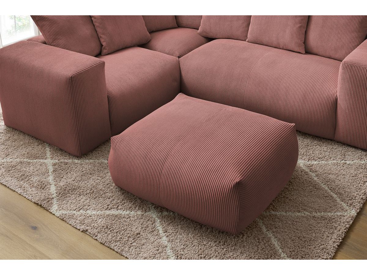 Bobochic Voltaire Ecksofa mit Pouf 268 × 214 cm Cordsamt Rosa Ecke links