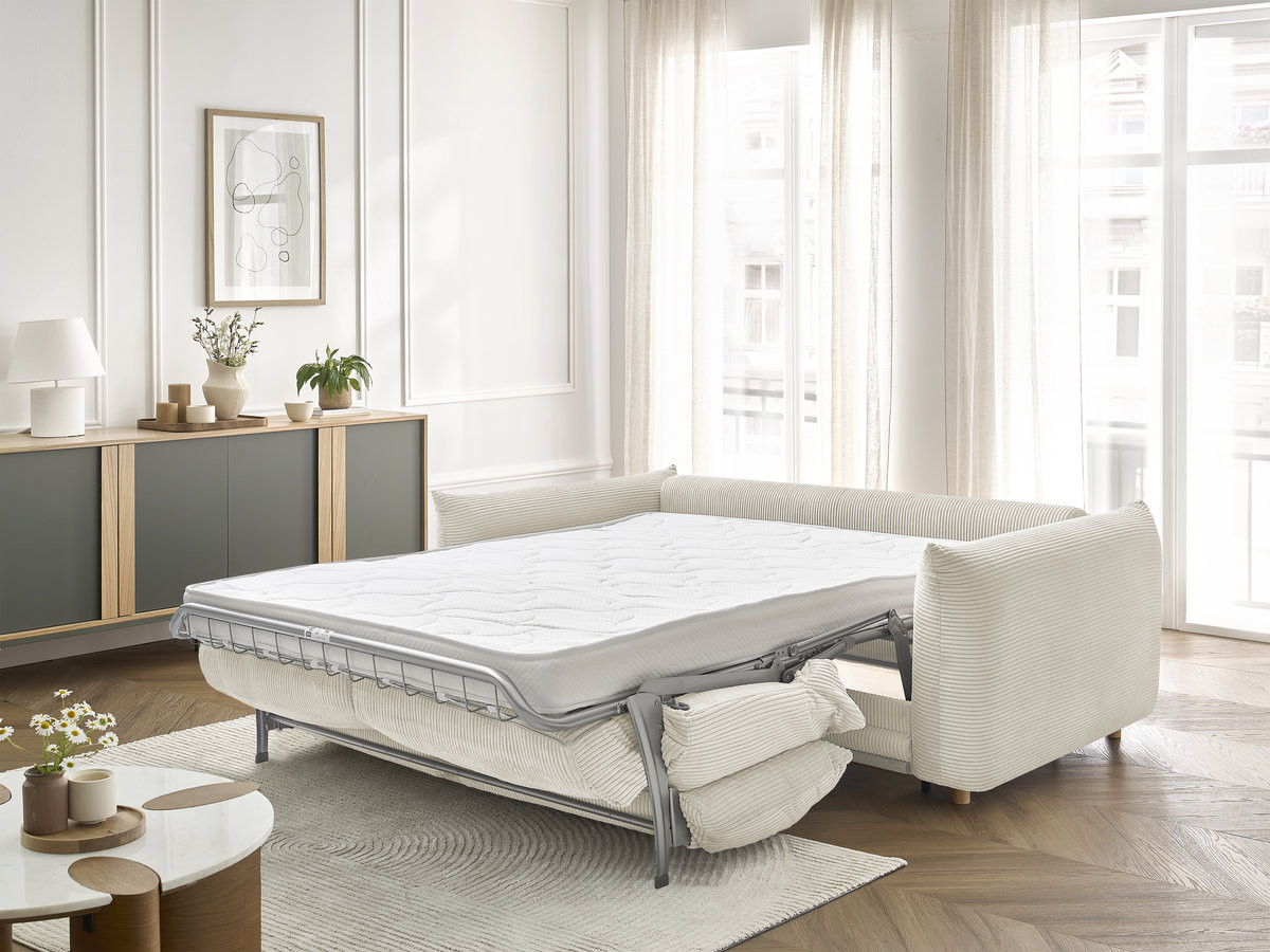 Bobochic Ernest Schlafsofa 3-Sitzer, Liegefläche 140 / 160 × 190 cm Cordsamt Beige, Liegefläche 160 × 190 cm