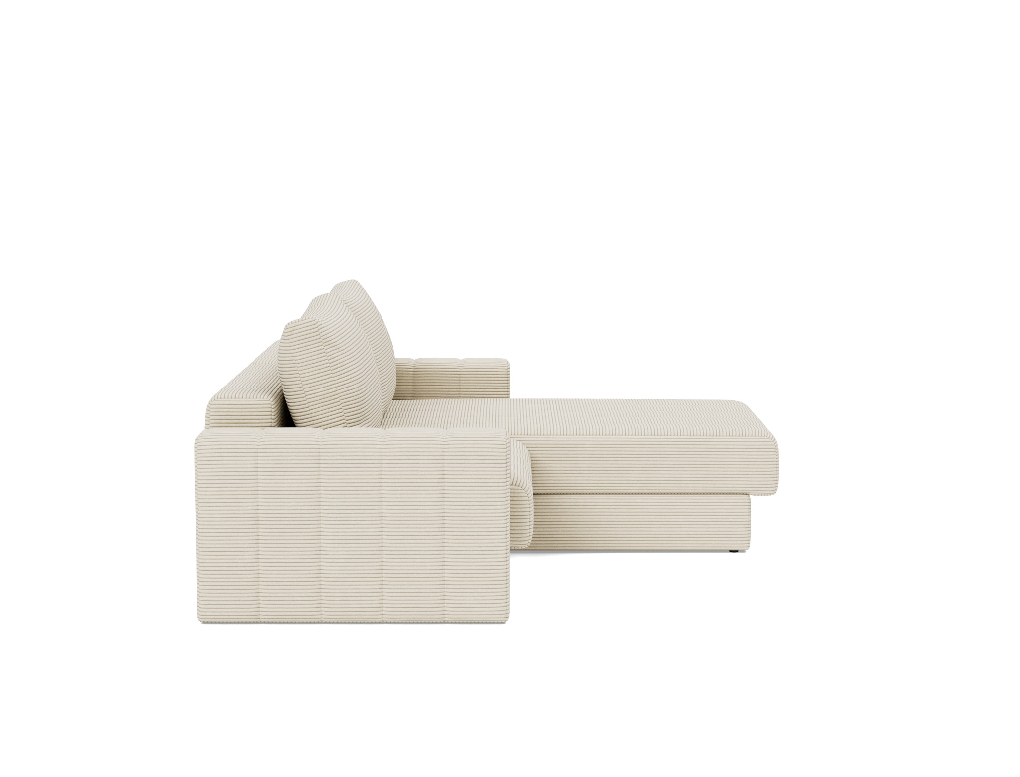 Schlafsofa Akello mit Chaiselongue und Armlehnen Kord Corduroy 594-Ivory