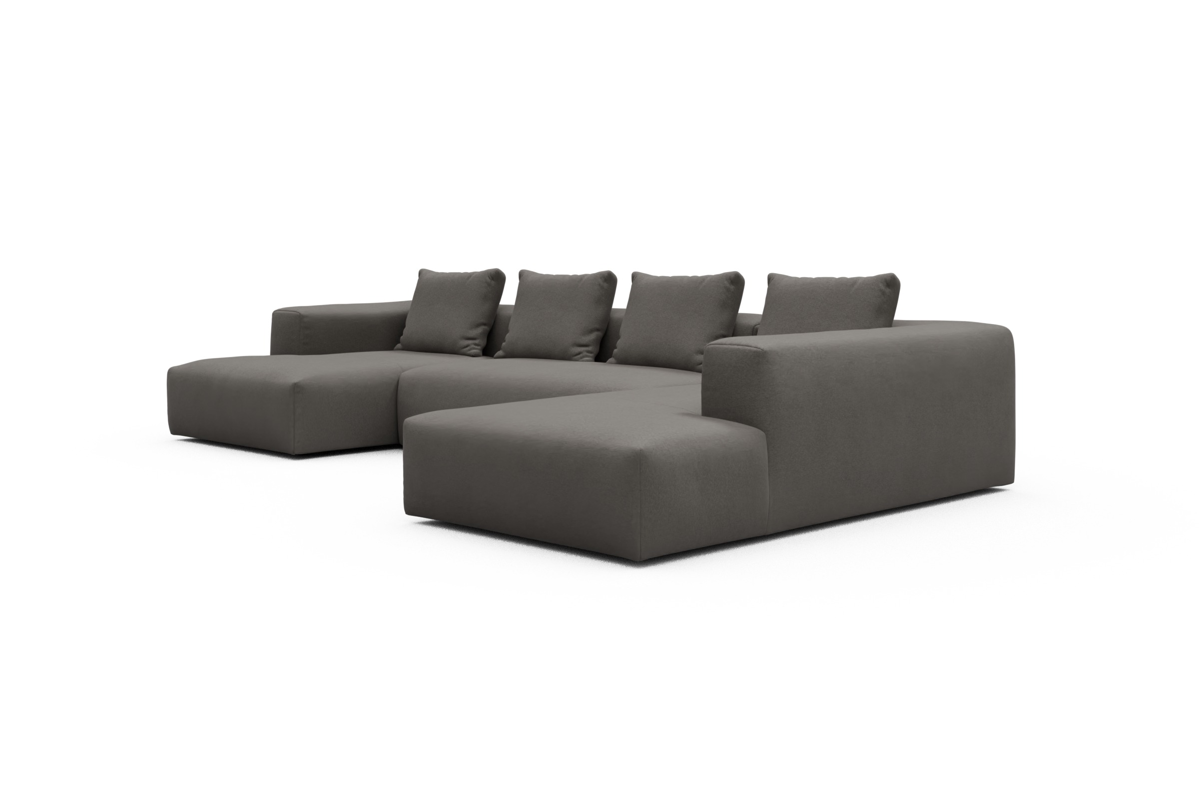 Wohnlandschaft Fred Relax-Ecke rechts mit 2-Sitzer und Chaiselongue links Satya-Taupe